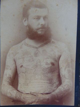 Antiqie Cabinet Card Photograph Of A Tatooed Man By Charles Eisenmann