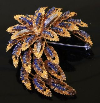 Vintage Italian Heavy 18k Gold 2.  12ctw Diamond/sapphire Cluster Flower Brooch