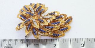 Vintage Italian heavy 18K gold 2.  12CTW diamond/sapphire cluster flower brooch 3