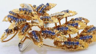 Vintage Italian heavy 18K gold 2.  12CTW diamond/sapphire cluster flower brooch 4