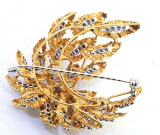 Vintage Italian heavy 18K gold 2.  12CTW diamond/sapphire cluster flower brooch 5