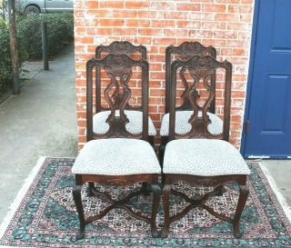 1/2 Payment 4 French Antique Louis XV Carved Oak Dining Chairs / Upholstery 2