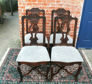 1/2 Payment 4 French Antique Louis XV Carved Oak Dining Chairs / Upholstery 3