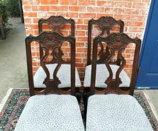 1/2 Payment 4 French Antique Louis XV Carved Oak Dining Chairs / Upholstery 4