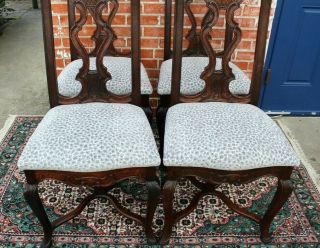 1/2 Payment 4 French Antique Louis XV Carved Oak Dining Chairs / Upholstery 5