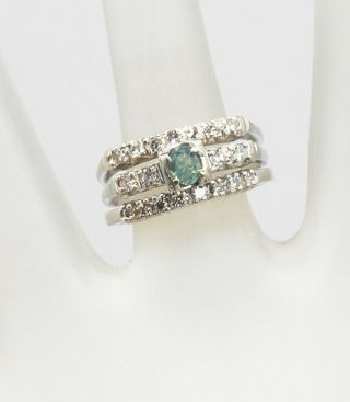 Antique $5000 1ct Natural Alexandrite Diamond 14k White Gold Wedding Ring Set