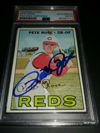 Pete Rose Signed 1967 Topps Baseball Card.  Authenticated By Psa/dna.