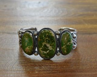 Vintage Sterling Silver Green Turquoise Cuff Bracelet