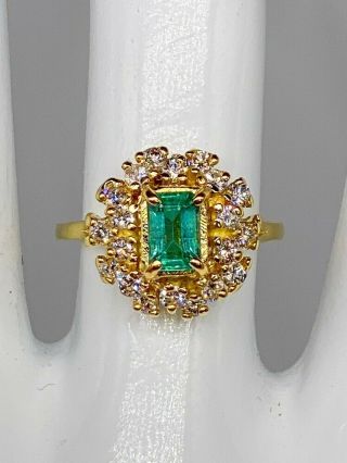 Vintage $7000 3ct Aaa,  Colombian Emerald Vs H Diamond 14k Yellow Gold Ring
