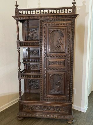 Antique French Breton Cabinet / 19th Century / Carved /