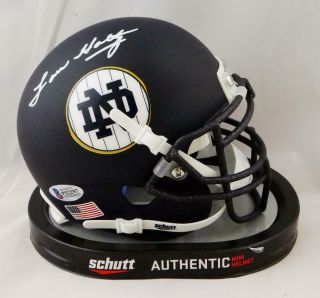 Lou Holtz Autographed Notre Dame Matte Blue Schutt Mini Helmet - Beckett W Silver