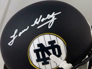 Lou Holtz Autographed Notre Dame Matte Blue Schutt Mini Helmet - Beckett W Silver 2