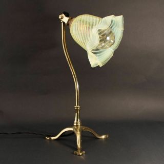 Was Benson Brass Table/desk Lamp Arts And Crafts Powell Vaseline Glass Shade