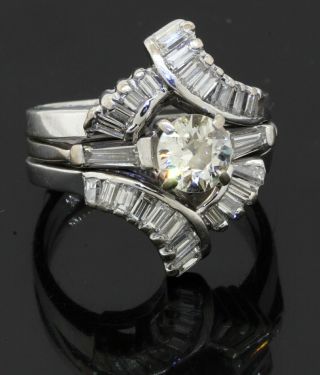 Vintage 14k Wg 2.  30ct Vs Diamond Bridal Ring Set W/ Enhancer Jacket Size 5.  5