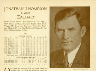 Tom Zachary Signed 1933 Who 