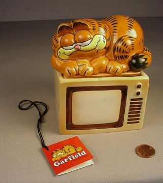 Enesco Garfield Cat Ceramic Cookie / Candy Jar 1981 Cartoon Figure On Tv