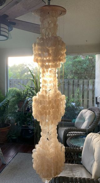 Vtg Mid Century Capiz Shell Hanging Chandelier Lamp Swag Light Ceiling