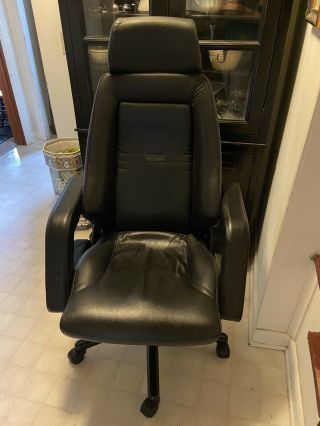 Vintage Recaro Black Leather Racing Seat Style Office Chair