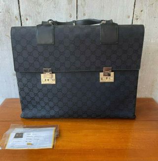 Rare Vintage Gucci Leather/canvas Gg Executive Monogram Briefcase/messenger Bag