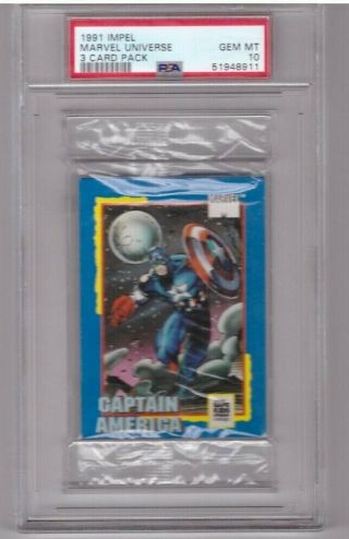 1991 Impel Marvel Universe 3 Card Cello Pack Captain America Top Psa 10 Rare