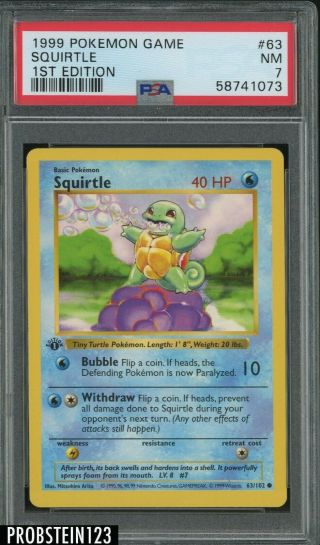 1999 Pokemon Game 1st Edition 63 Squirtle Psa 7 Nm