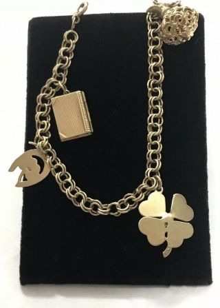 VINTAGE 1960 ' S 14K Yellow Gold 7 1/4” Charm Bracelet with Four (4) Charms LOOK 3