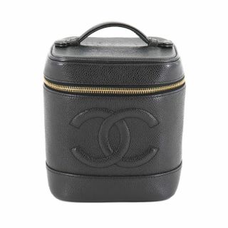 Chanel Vanity Hand Bag Caviar Skin Leather Black A01998 Purse Vintage 90127003