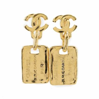 Chanel 31 Rue Cambon Coco Logos Swing Earrings Gold Accessory Vintage 90122287