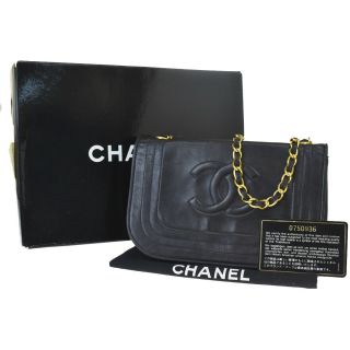 Auth Chanel Cc Logo Mini Chain Shoulder Bag Leather Black Gold Vintage 606lb100