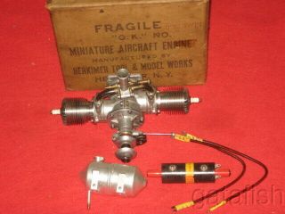 Vintage 1940 Herkimer Ok 120 Twin Gas Spark Ignition Model Airplane Engine Wbox