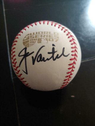 Jason Varitek Signed Rawlings 2007 World Series Baseball Boston Red Sox Champs