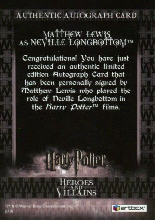 Harry Potter Heroes & Villains Matthew Lewis Comic Con Autograph Card 2