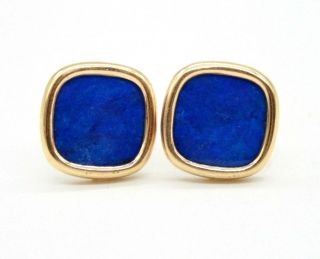 14k Yellow Gold Vintage Lapis Earrings With Push Backs.  16.  5mm Wide
