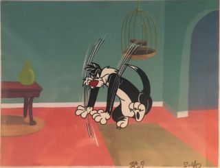 Sylvester Production Cel With Printed Background Looney Tunes