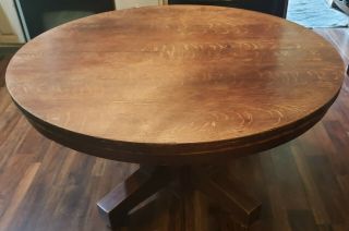 Antique Round 53 " Tiger Oak Dining Table With 1 Leaf 8 " 1800 - 1899 Farmhouse