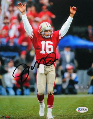 Joe Montana Signed San Francisco 49ers 8x10 Photo Arms Up - Beckett Witness Blk