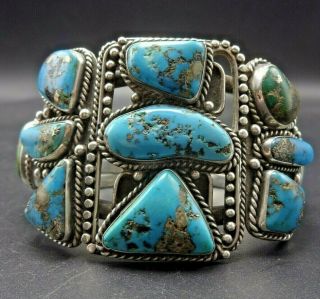 Fabulous Vintage Navajo Sterling Silver Blue Morenci Turquoise Cuff Bracelet 72g