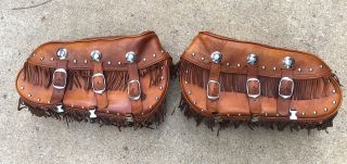Indian Kings Mountain Chief Vintage Distressed Tan Leather Saddlebags