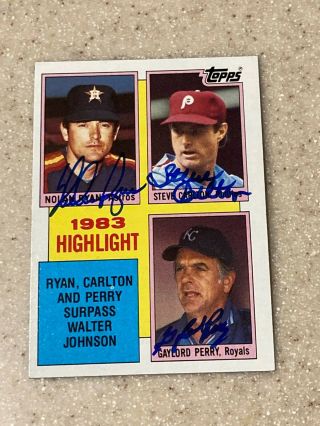 1984 Topps 4 Signed By All 3 Nolan Ryan,  Steve Carlton,  Gaylord Perry