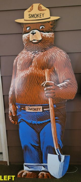Large Vintage Smokey Bear Forest Fire Park Hunting Fishing 68 " Wood Sign Left