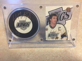 Wayne Gretzky Autographed Signed La Kings Hockey Puck,  Card.