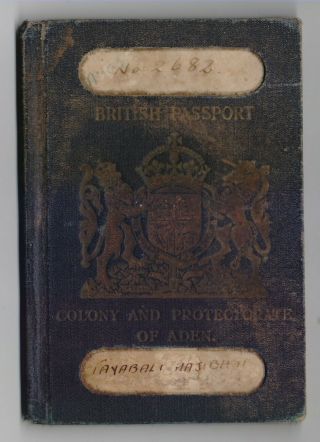 Antique Vintage 1944 British Passport Of Colony And Protectorate Of Aden