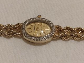 Ladies Vintage 14 kt Yellow Gold Jaguar Watch w/ Diamond Bezel & Sapphire Stem 5