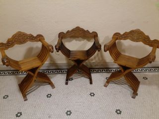 Vintage Set 2,  1 Hand Carved Savonarola Dante Chairs With Lion Heads 3 Total