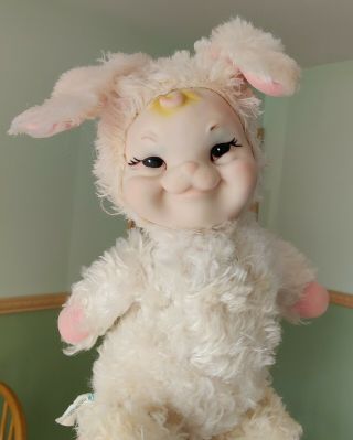 Vintage Rushton Star Creations Doll Plush Rubber Face Bunny Rabbit 14” White