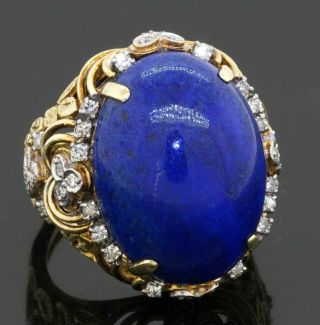 Vintage Heavy 14k Gold.  50ctw Vs Diamond/22 X 16mm Lapis Lazuli Cocktail Ring