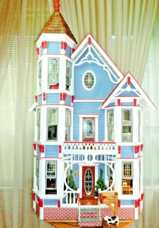 Vintage Victorian Style Miniature Doll House Electrified Furnished 3.  5 Feet Tall