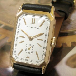 Mens 1920s A.  Wittnauer Tiffany & Co Vintage 14k Solid Gold Art Deco Swiss Watch
