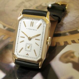Mens 1920s A.  Wittnauer TIFFANY & CO Vintage 14k SOLID GOLD Art Deco Swiss Watch 3