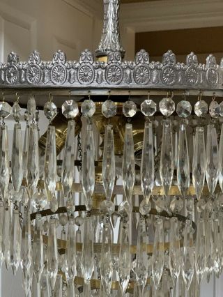 Antique Vintage Deco Crystal Brass Wedding Cake Chandelier Semi Flush 15” 4
